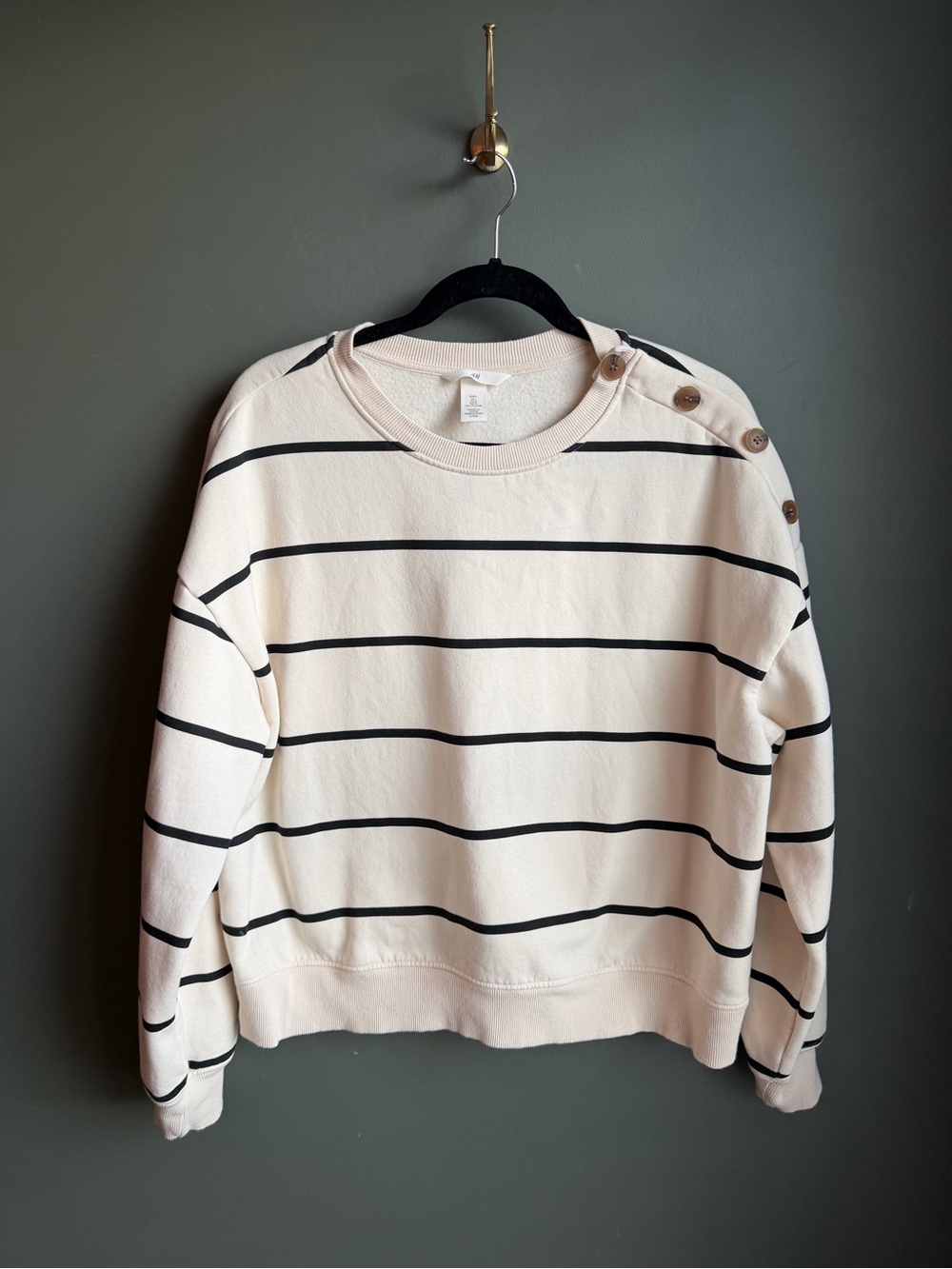 H&M Cream and Black Striped Button-Shoulder Sweatshirt